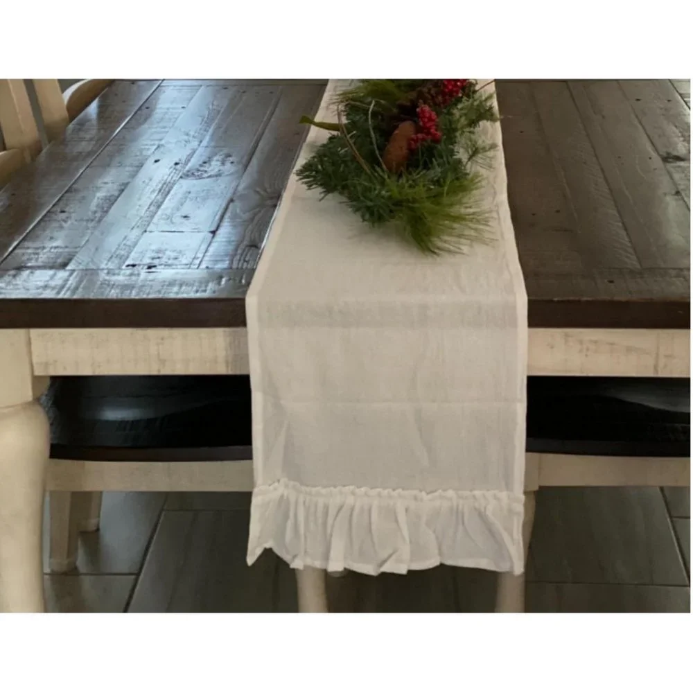 Farmhouse Table Runner Country Cottage Decor White Cotton Decorative Cloth 12x72